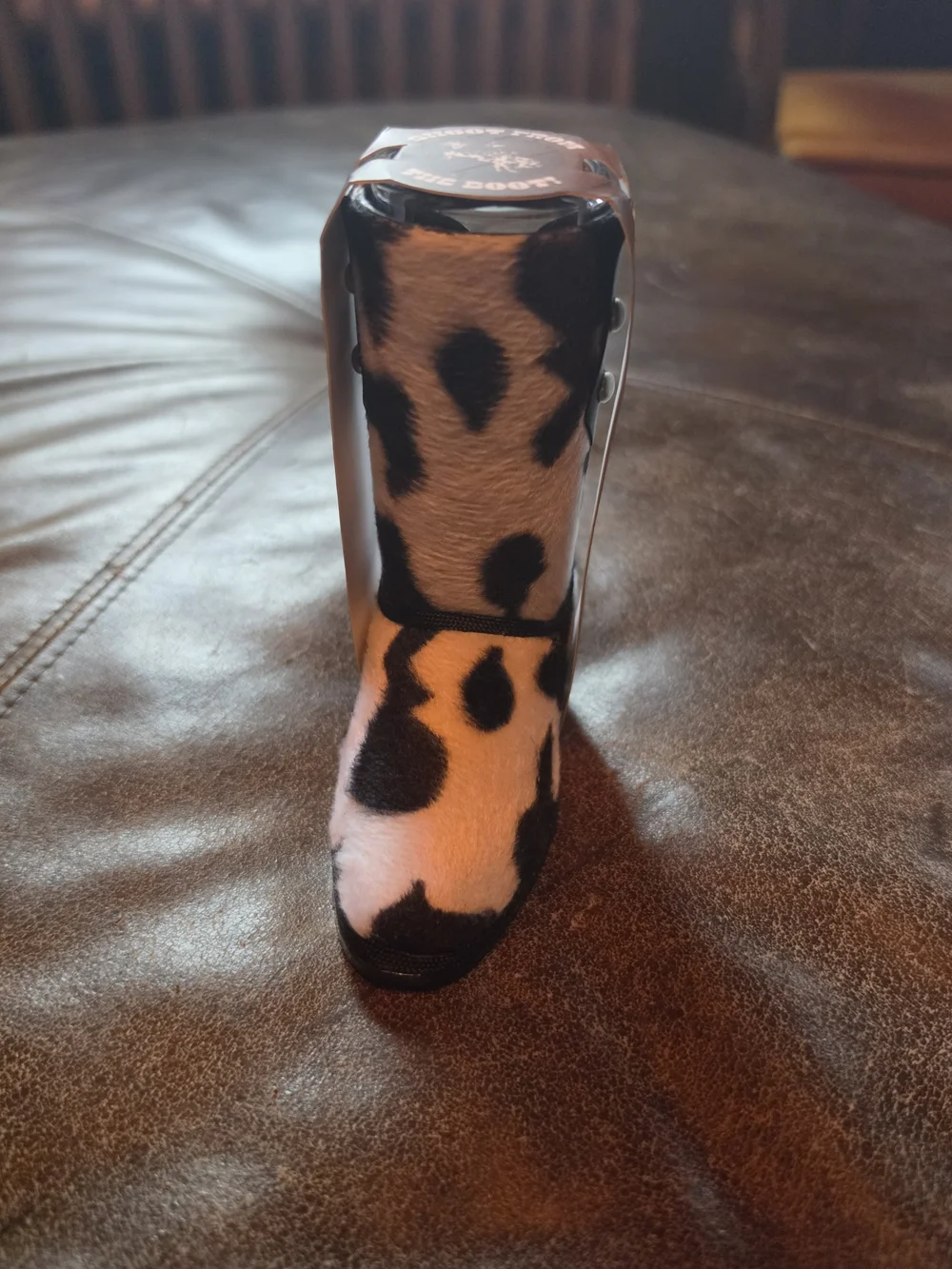 Cowboy Boot Shot Glass with Black and White Cow Print
